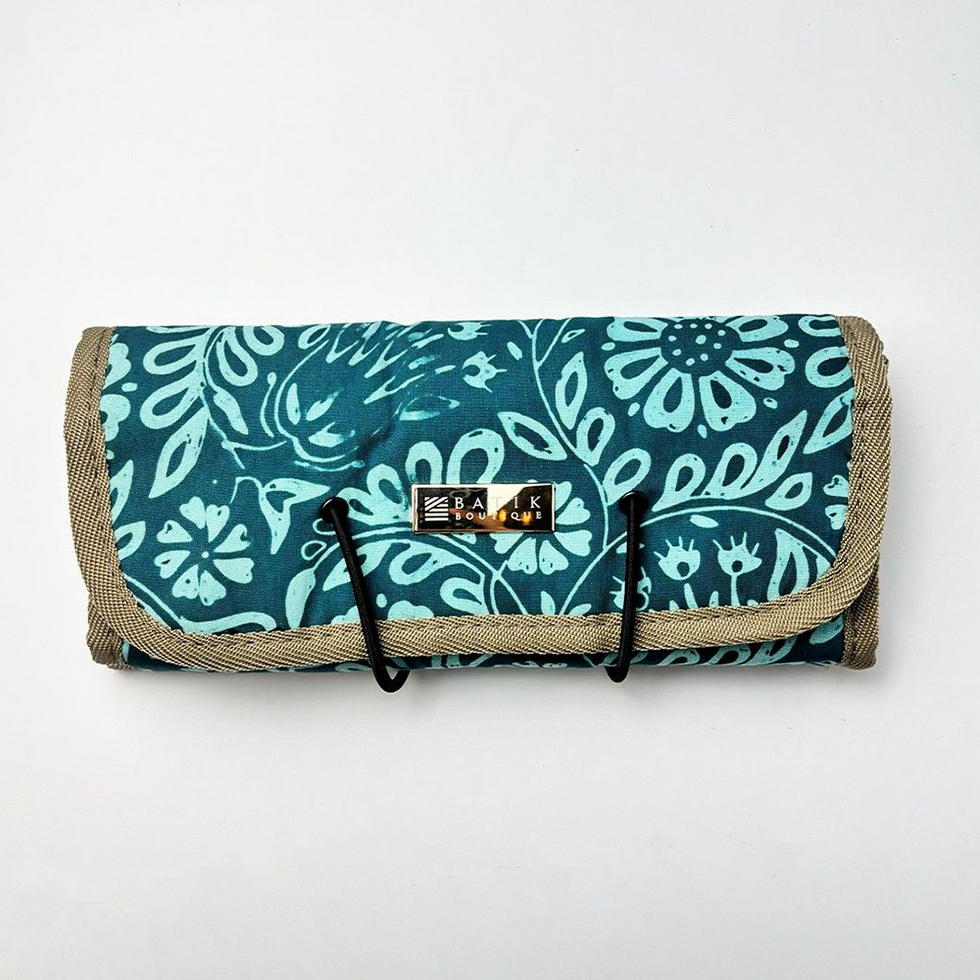 Batik Boutique Batik Roll-Up Travel Pouch - Teal Ukir