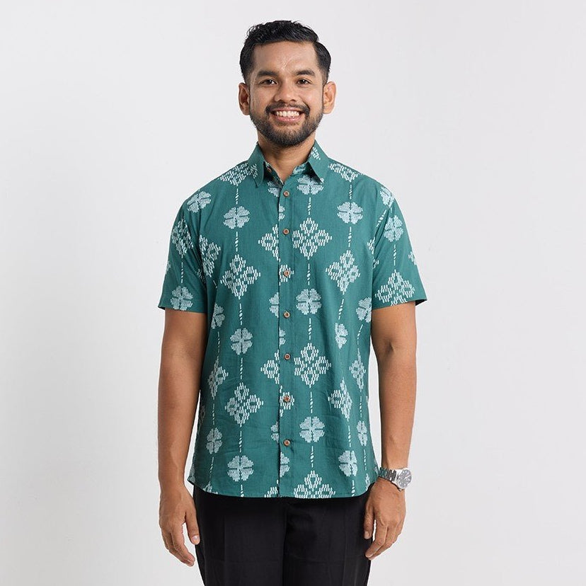 Batik Boutique Men's Batik Shirt - Emerald Songket