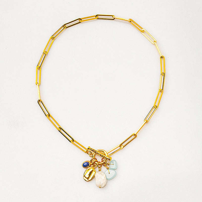 Velatti Front Clasp Gemstone Necklace with Aquamarine