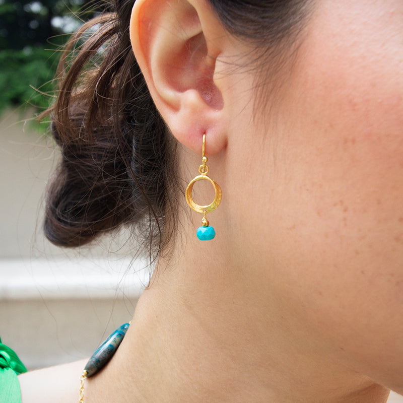 Hammered Circle with Gemstone Earrings