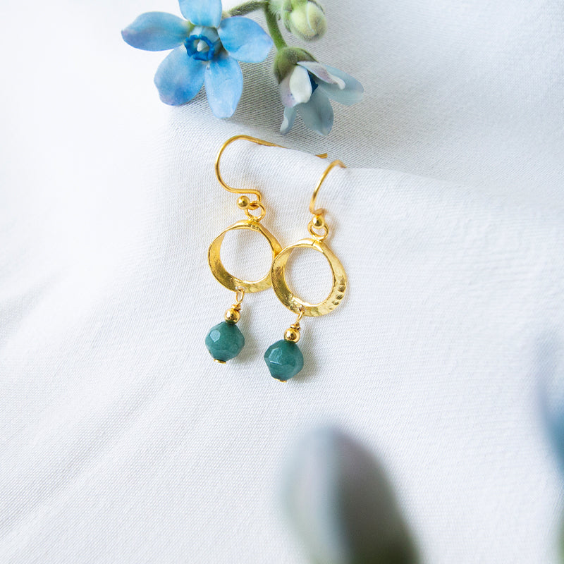 Hammered Circle with Gemstone Earrings