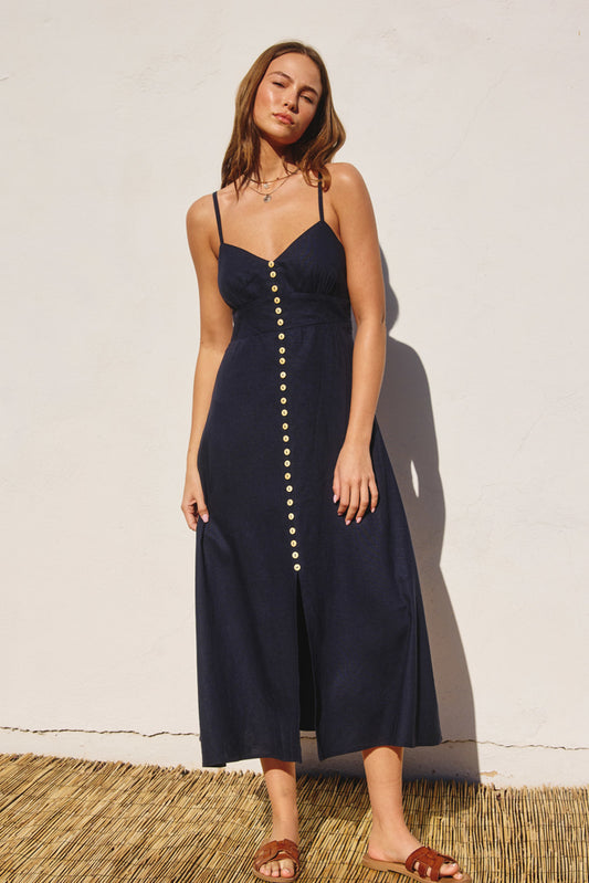 Dress Forum Heaven Sent Button Front Midi Dress- Navy