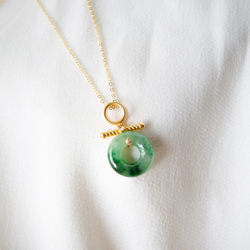 Jade Celestial Diamond 18K Gold Pendant w Chain