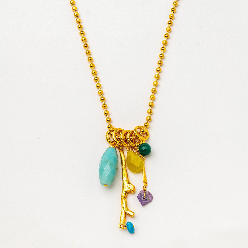 Velatti Long Chain Necklace with Multi Gemstone Drops
