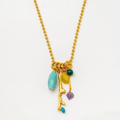 Velatti Long Chain Necklace with Multi Gemstone Drops