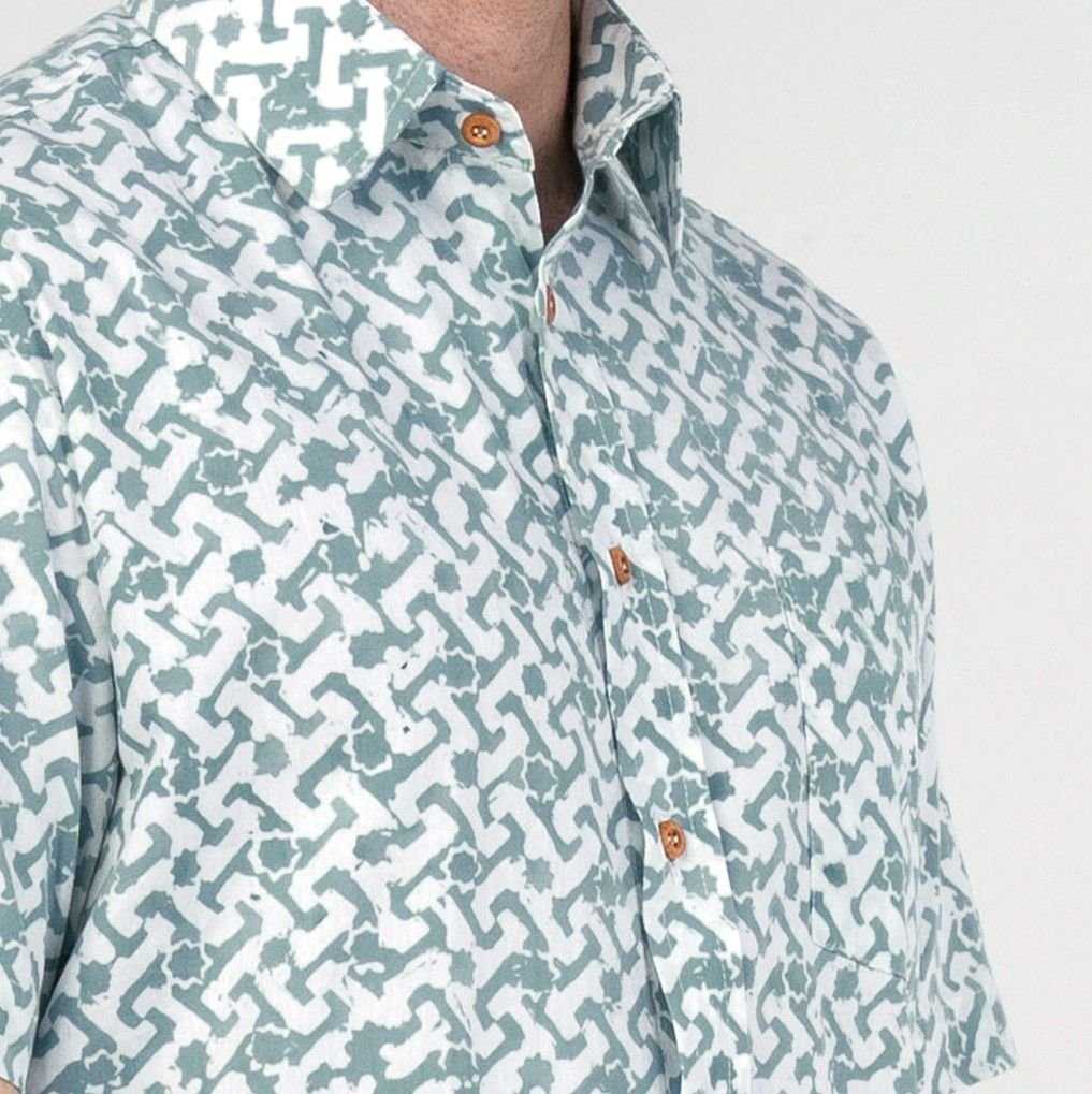 Batik Boutique Men's Batik Shirt - Teal Arabesque