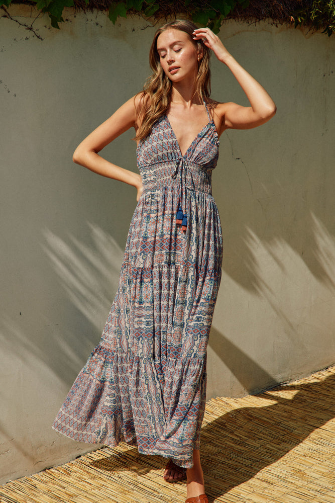 Dress Forum Mosaic Blue Halter Maxi Dress