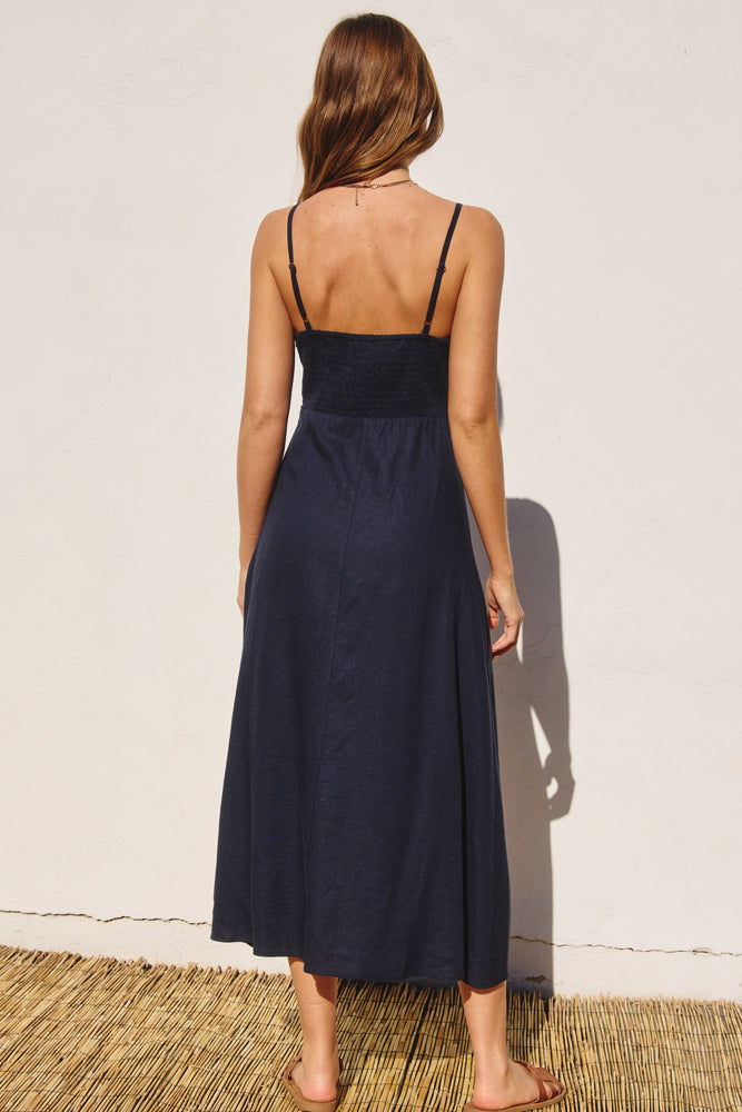 Dress Forum Heaven Sent Button Front Midi Dress- Navy