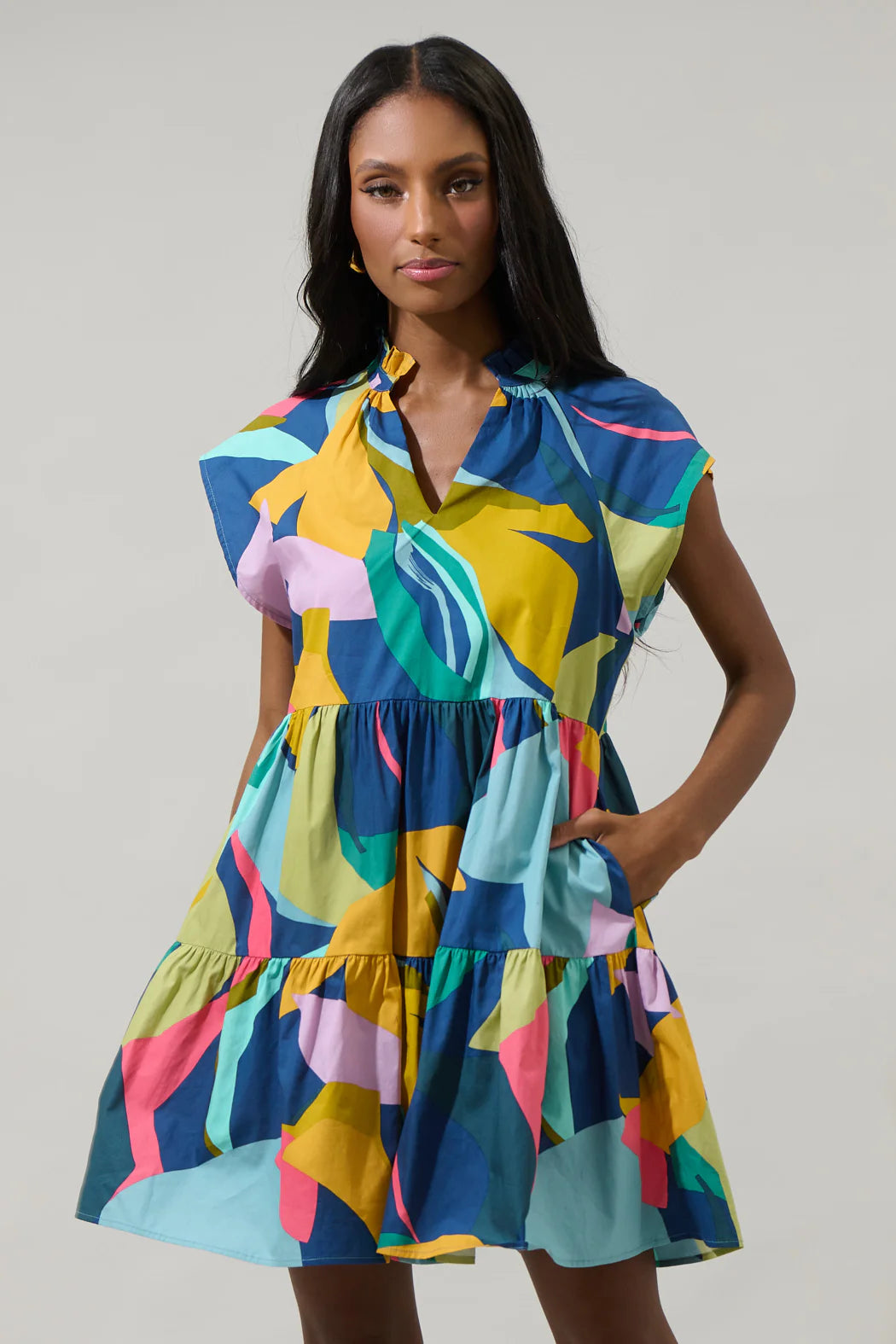 Sugarlips Gia Abstract Poplin Tiered Dress