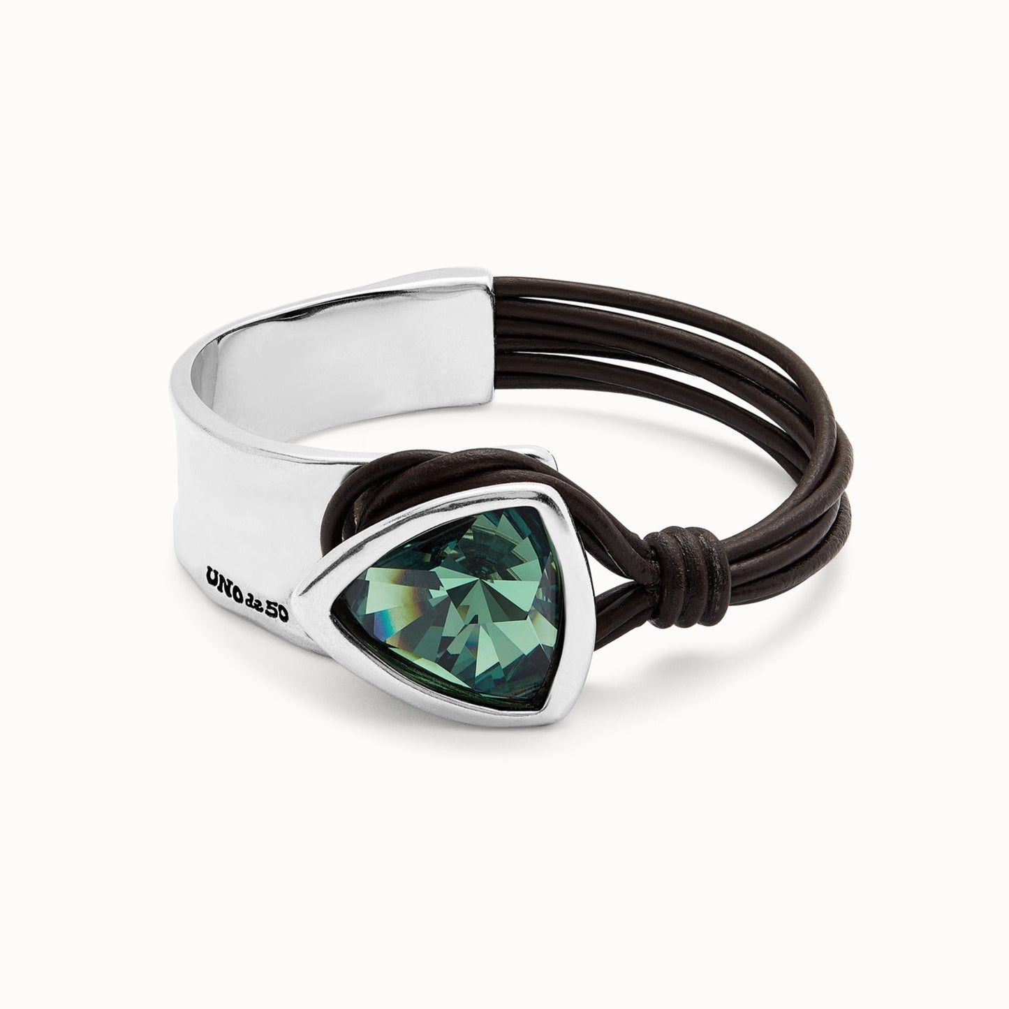 UNOde50 Leather & Silver Green Crystal Bracelet