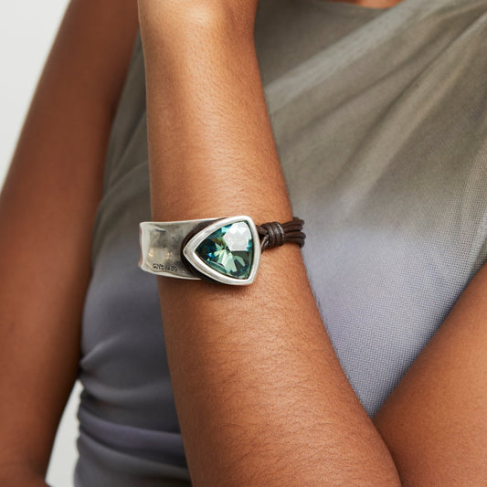 UNOde50 Leather & Silver Green Crystal Bracelet