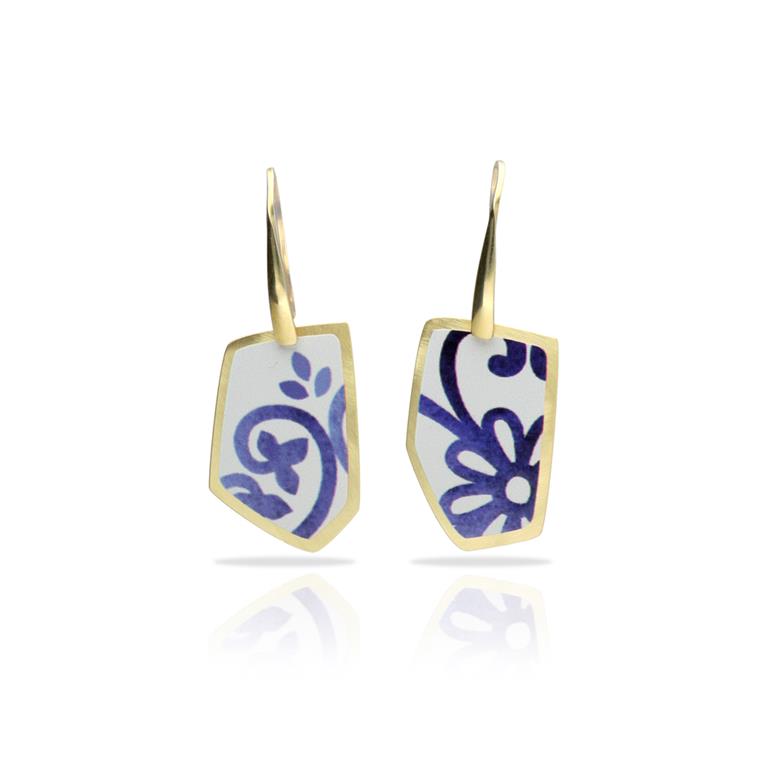 RAS Porcelana Blue Gold Tile Earrings