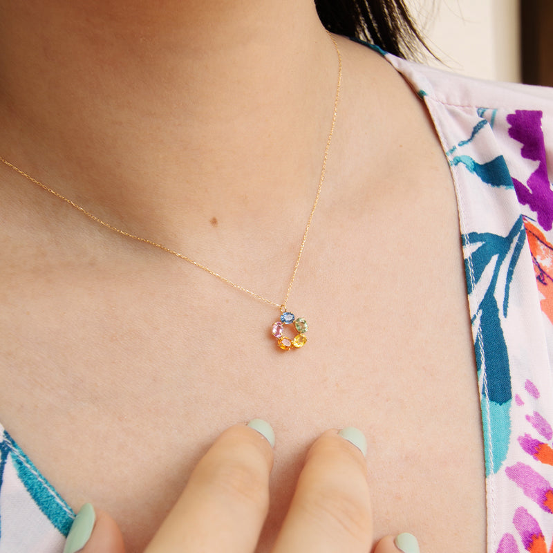 Rainbow Sapphire Circle Necklace