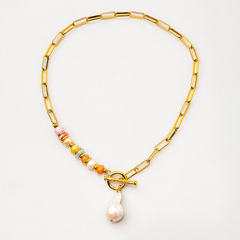 Velatti Short Front Clasp Necklace with Baroque Pearl & Gems