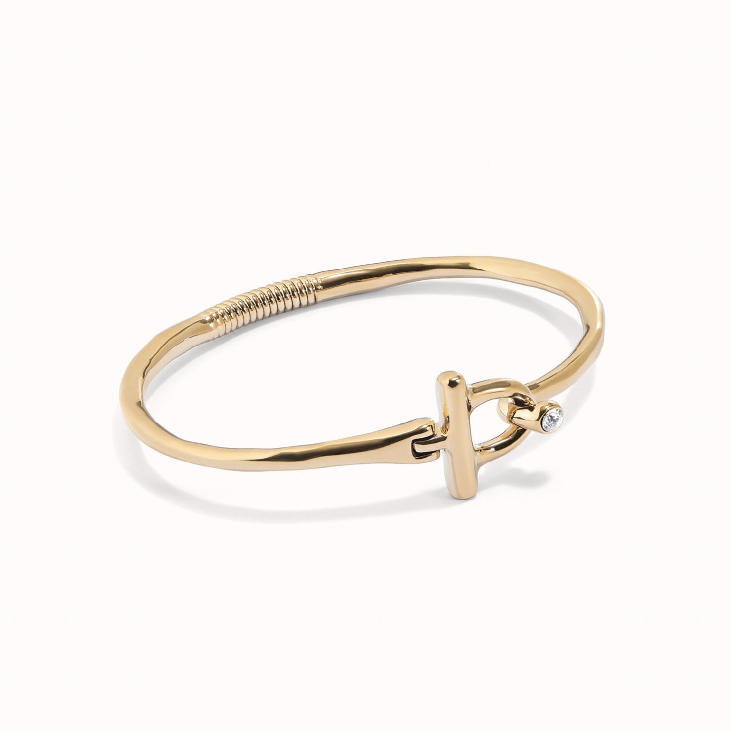 Uno de 50 gold plated t-bar bangle bracelet with topaz