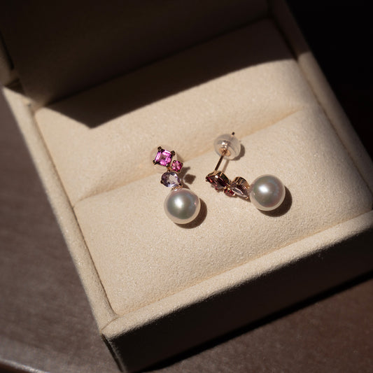 Tourmaline, Amethyst Akoya Pearl Studs