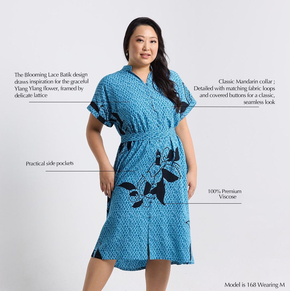 Batik Boutique Ayaz Shirt Dress Dress - Azure Blooming Lace
