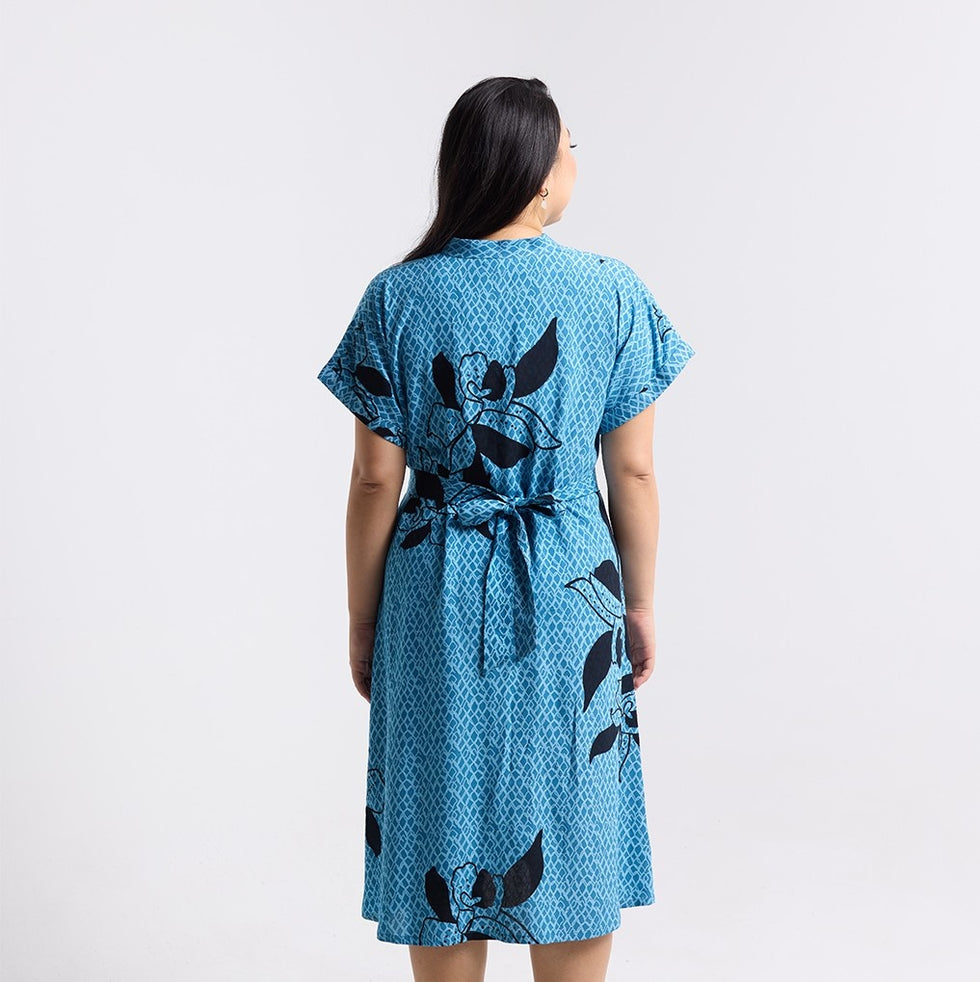Batik Boutique Ayaz Shirt Dress Dress - Azure Blooming Lace