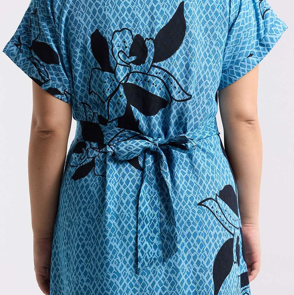 Batik Boutique Ayaz Shirt Dress Dress - Azure Blooming Lace