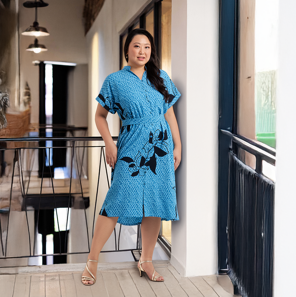 Batik Boutique Ayaz Shirt Dress Dress - Azure Blooming Lace