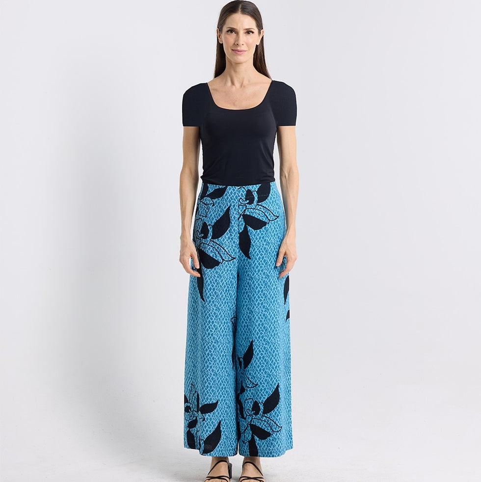 Batik Boutique Wide Leg Trousers - Azure Blooming Lace