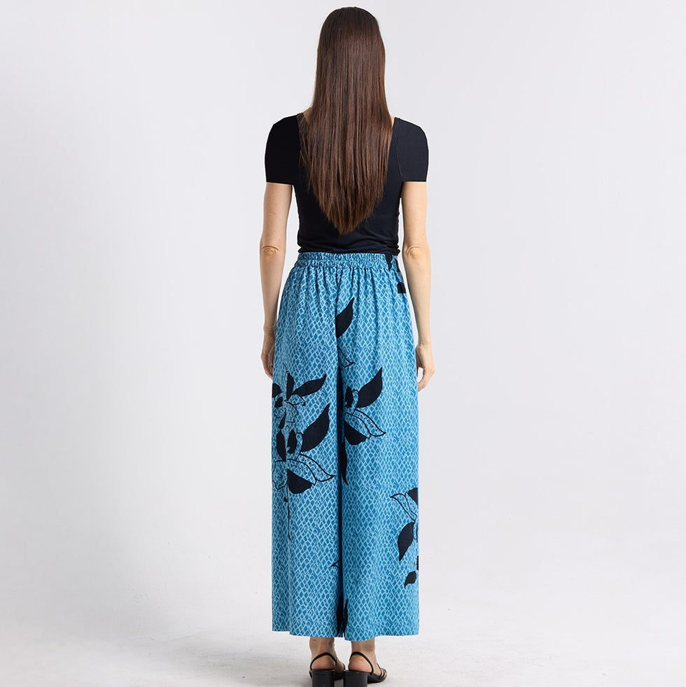 Batik Boutique Wide Leg Trousers - Azure Blooming Lace