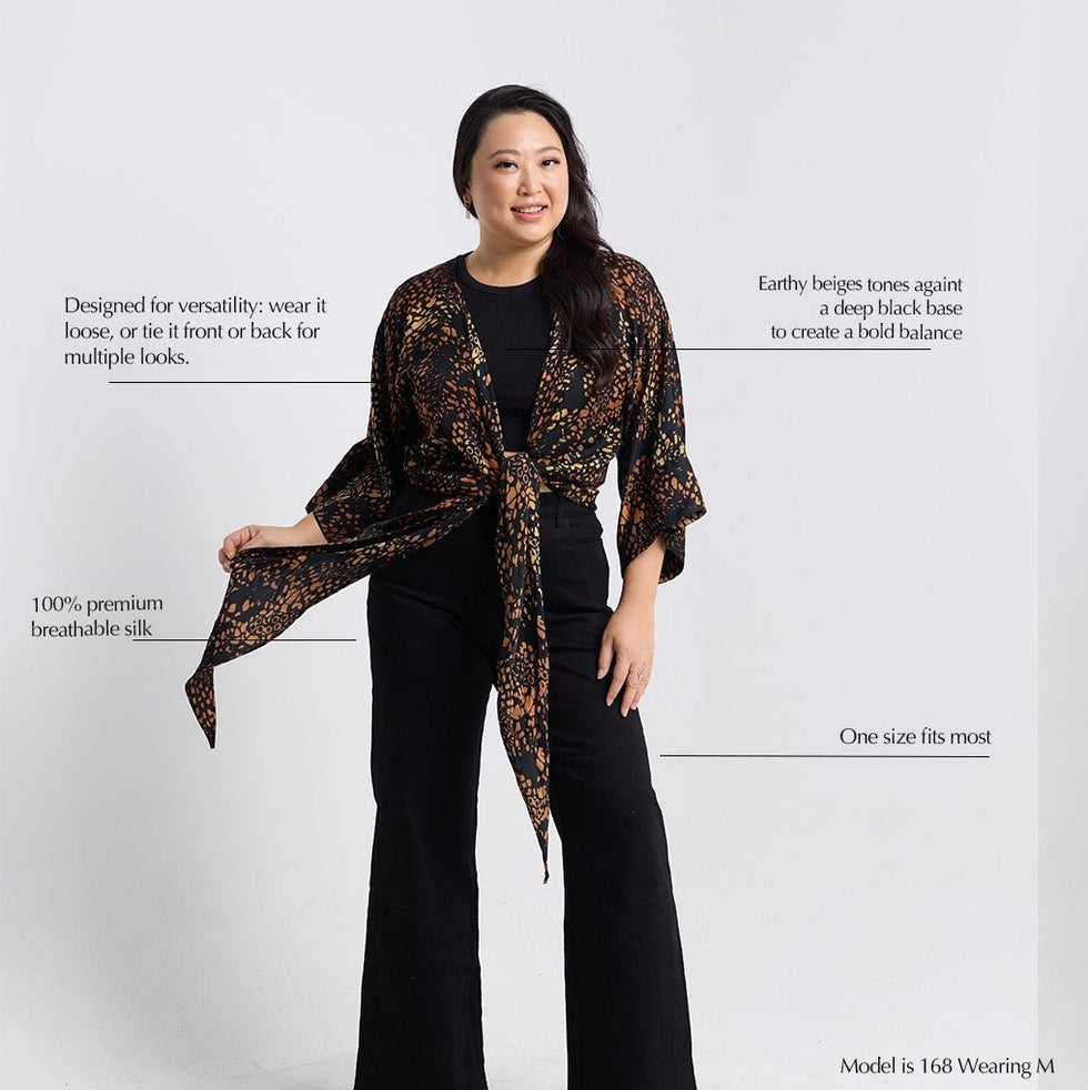 Batik Boutique Tie Front Kimono - Black Leopard