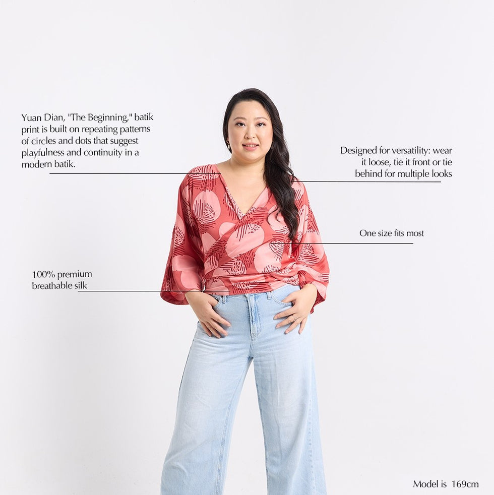 Batik Boutique Tie Front Kimono - Crimson Yuan Dian