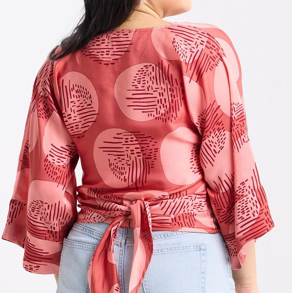 Batik Boutique Tie Front Kimono - Crimson Yuan Dian