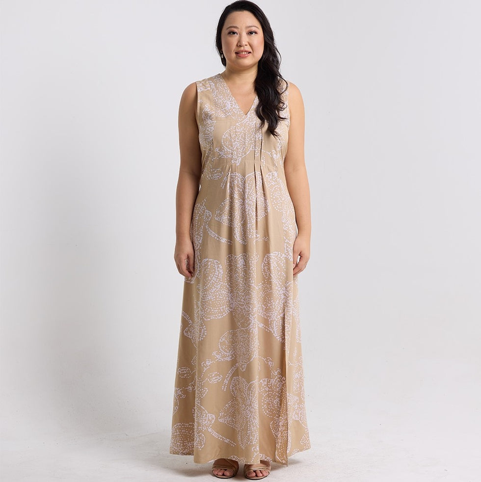 Batik Boutique Maxi Dress - Tan Orchid Embrace Jewellery Batik Boutique Maxi Dress - Tan Orchid Embrace Jewellery
