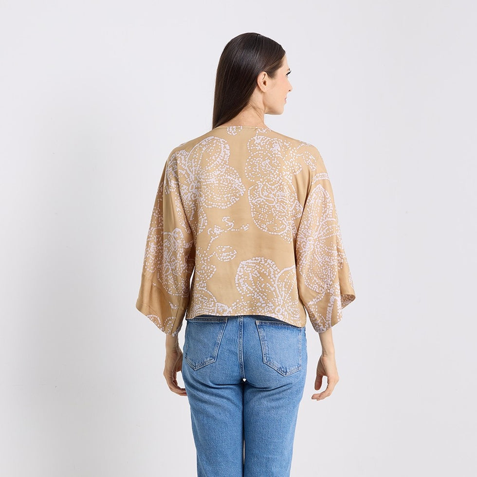 Batik Boutique Tie Front Kimono - Tan Orchid