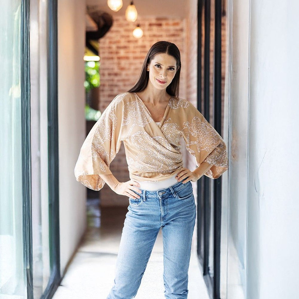 Batik Boutique Tie Front Kimono - Tan Orchid