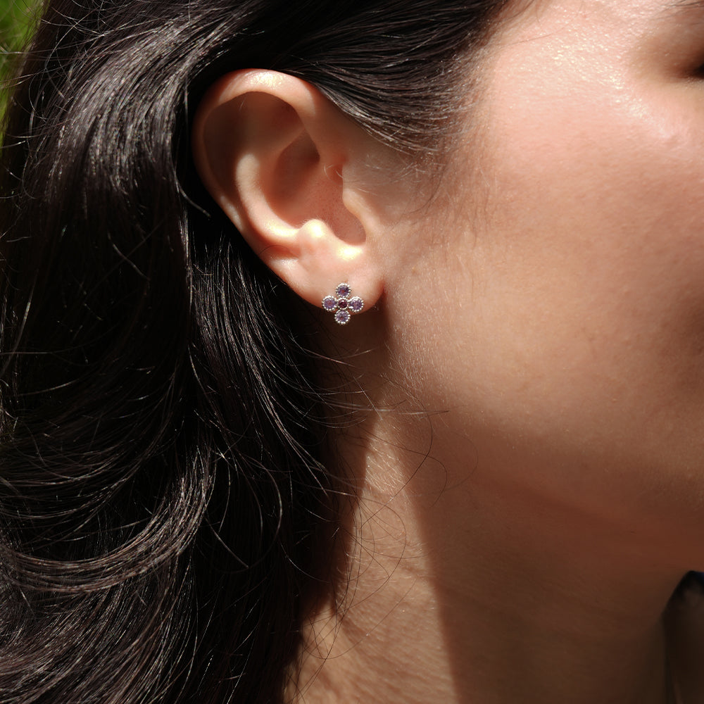 Gem Bloom Studs with Amethyst