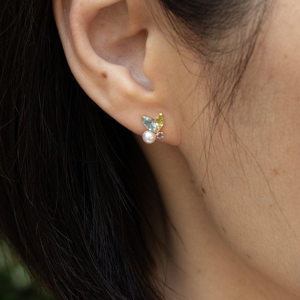 Peridot, Blue Topaz, Iolite & Akoya Pearl Studs