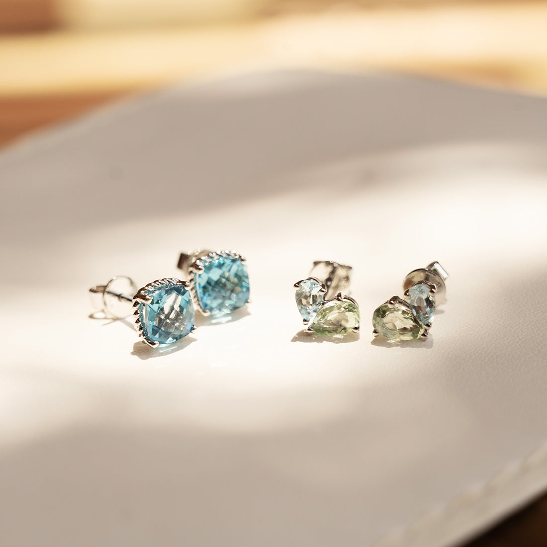 Merge Earrings with Aquamarine & Green Amethyst