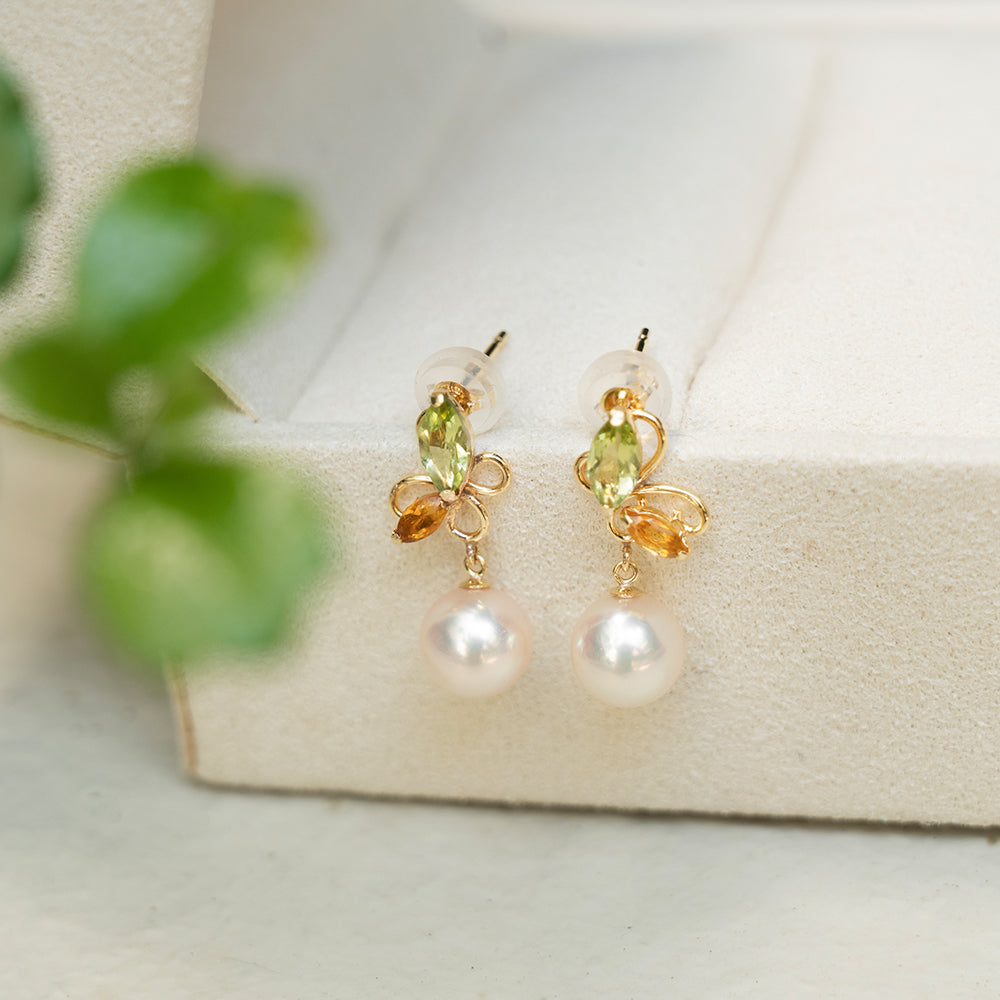 Peridot & Citrine Butterfly Akoya Pearls Studs