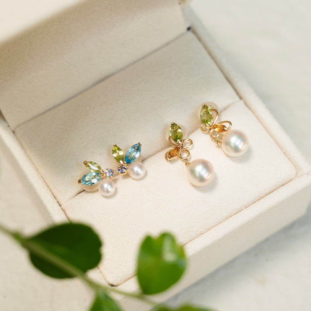 Peridot, Blue Topaz, Iolite & Akoya Pearl Studs
