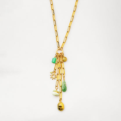 Velatti Long Links Cluster Necklace with Chrysoprase