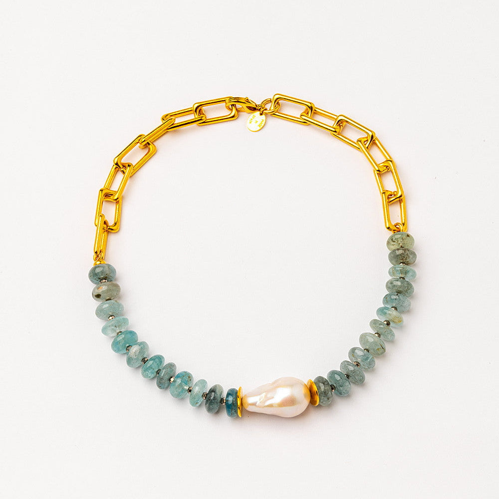 Velatti Links Necklace with Baroque Freshwater Pearl & Gems