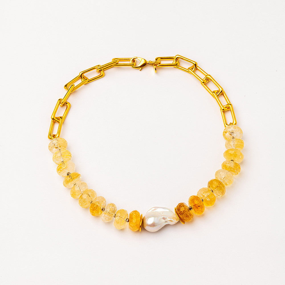 Velatti Links Necklace with Baroque Freshwater Pearl & Gems