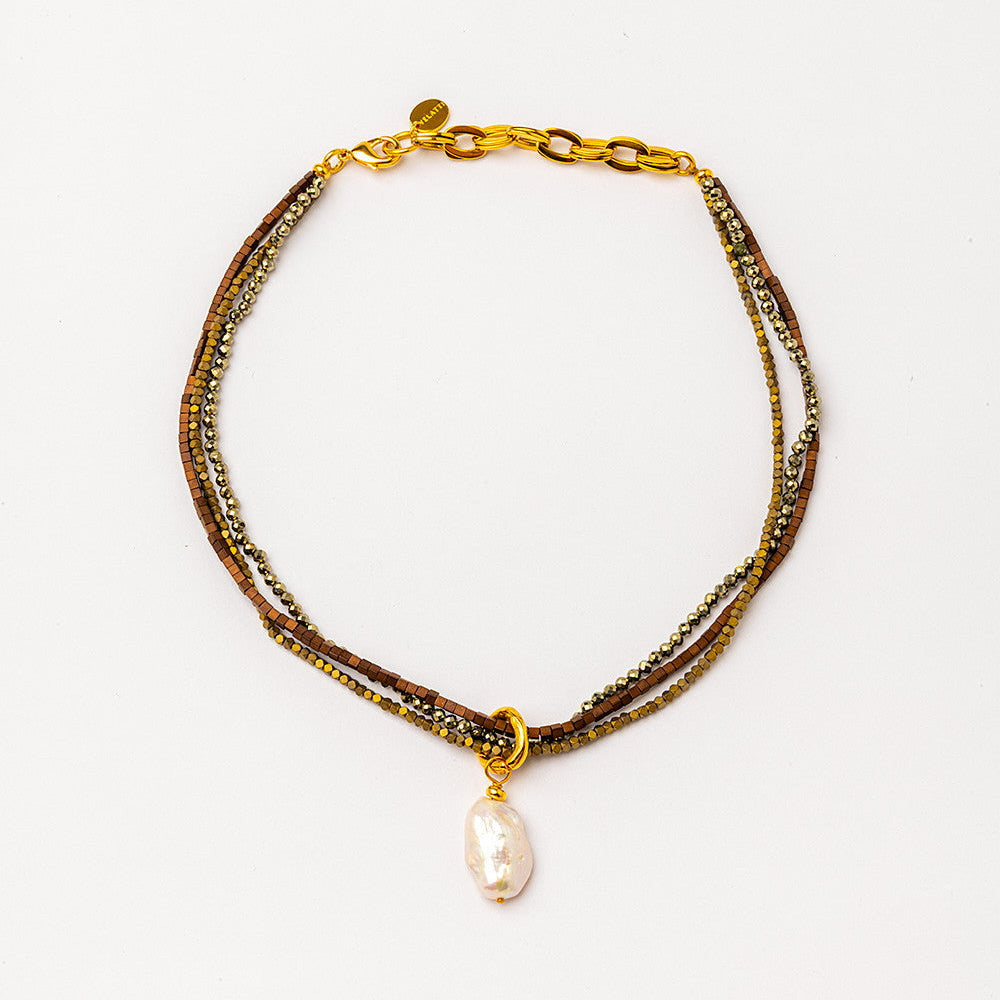 Velatti Necklace with Pyrite, Hematite and Freshwater Pearls