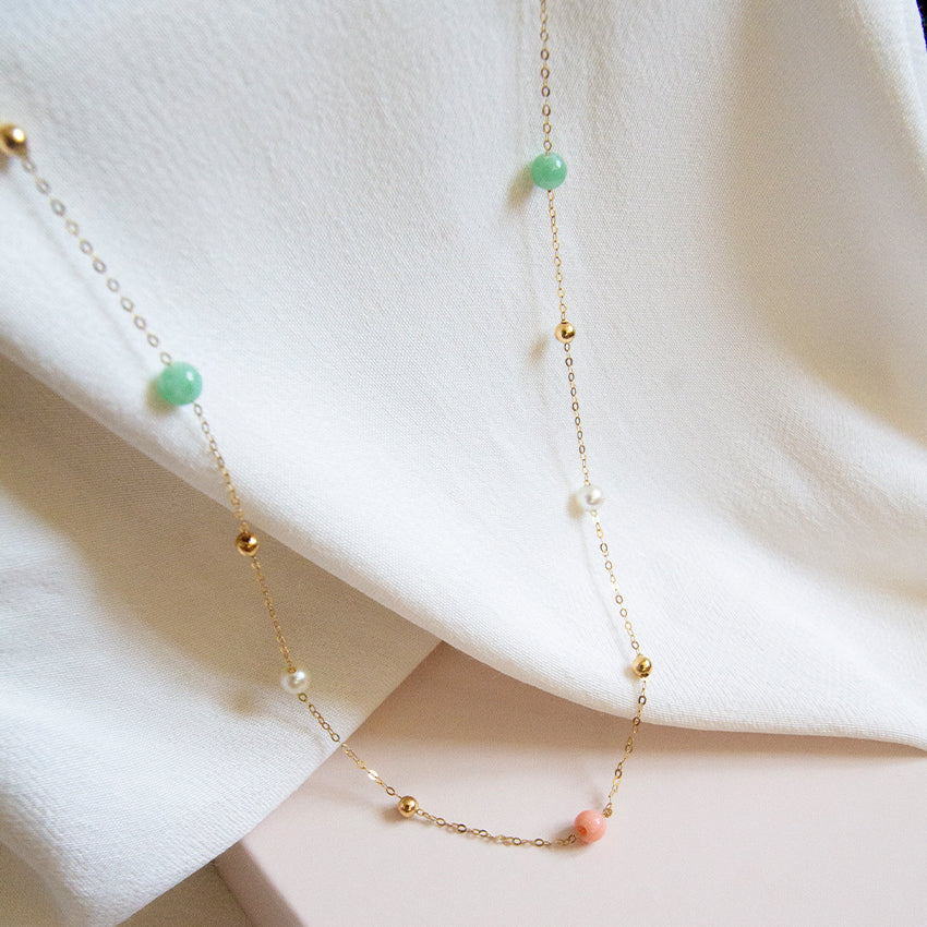 Multi Jade Necklace with Coral