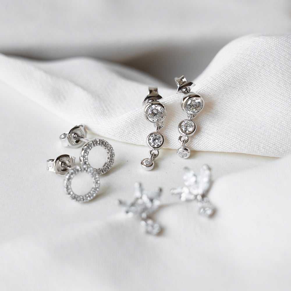 Triple Sparkle Drop Studs