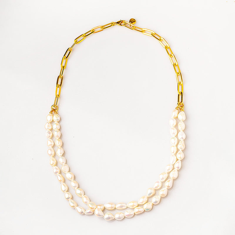Velatti Double Pearl Strand & Link Necklace
