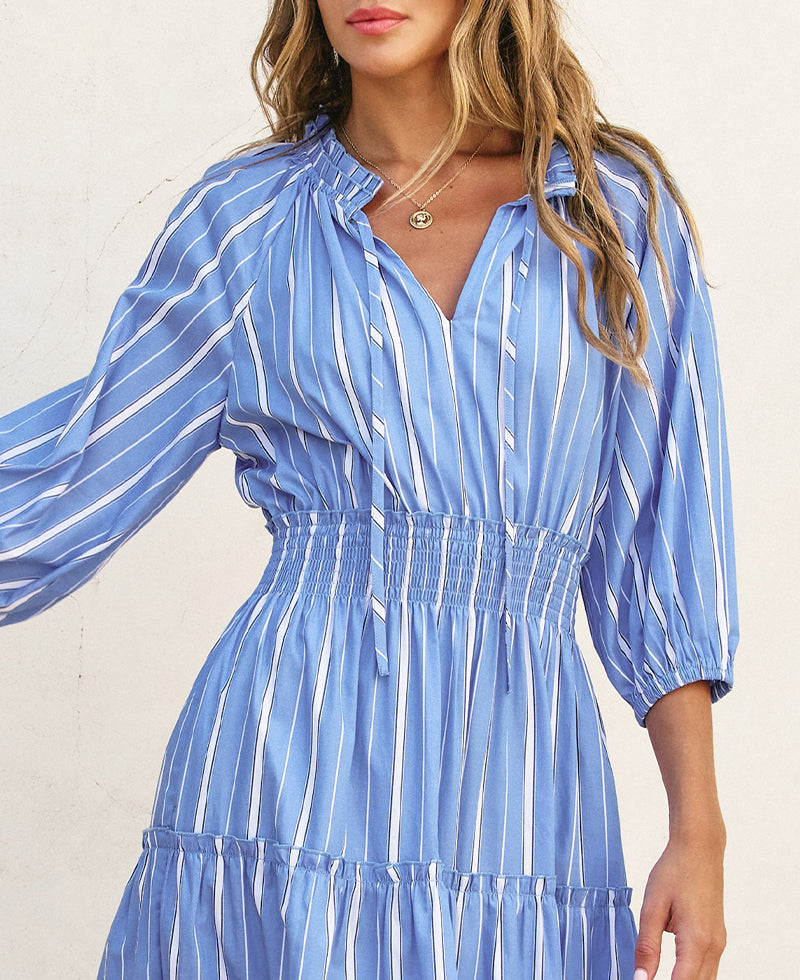 Dress Forum PinStripe Midi Dress with Sleeves