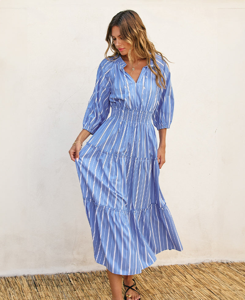 Dress Forum PinStripe Midi Dress with Sleeves