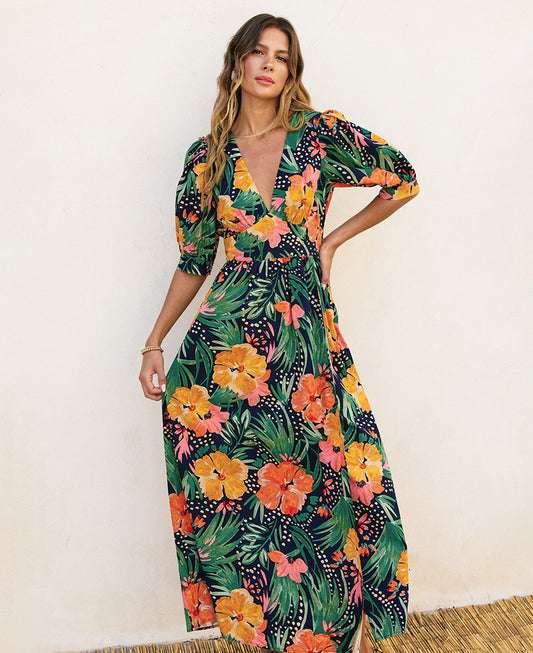 Dress Forum Poppy Field Midi Dress with Sleeves