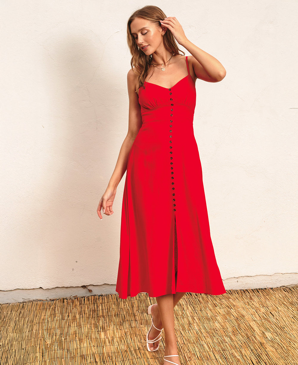 Dress Forum Heaven Sent Button Front Midi Dress - Rouge
