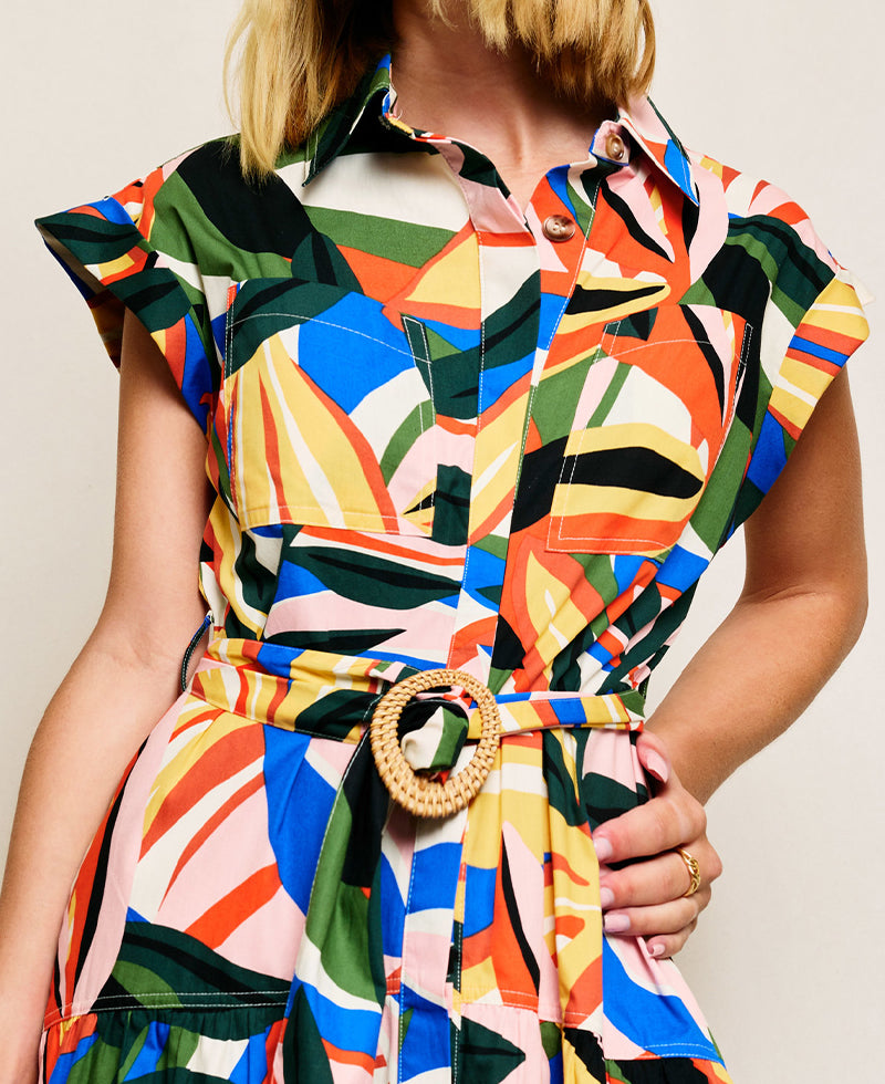 Dress Forum Tropical Kaleidoscope Sash Belt Shirt Dress