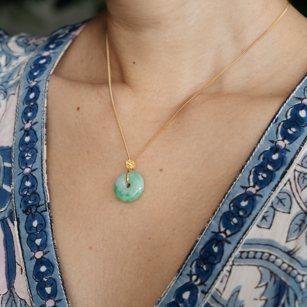 Flower Diamond with Jade Donut Pendant